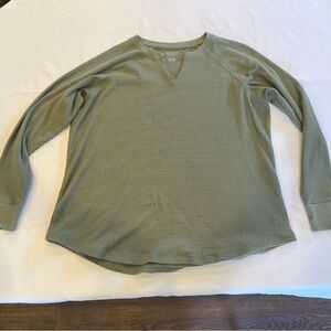 AE American Eagle Long Sleeve Waffle Plush Tee Olive Green Thermal Henley W XL